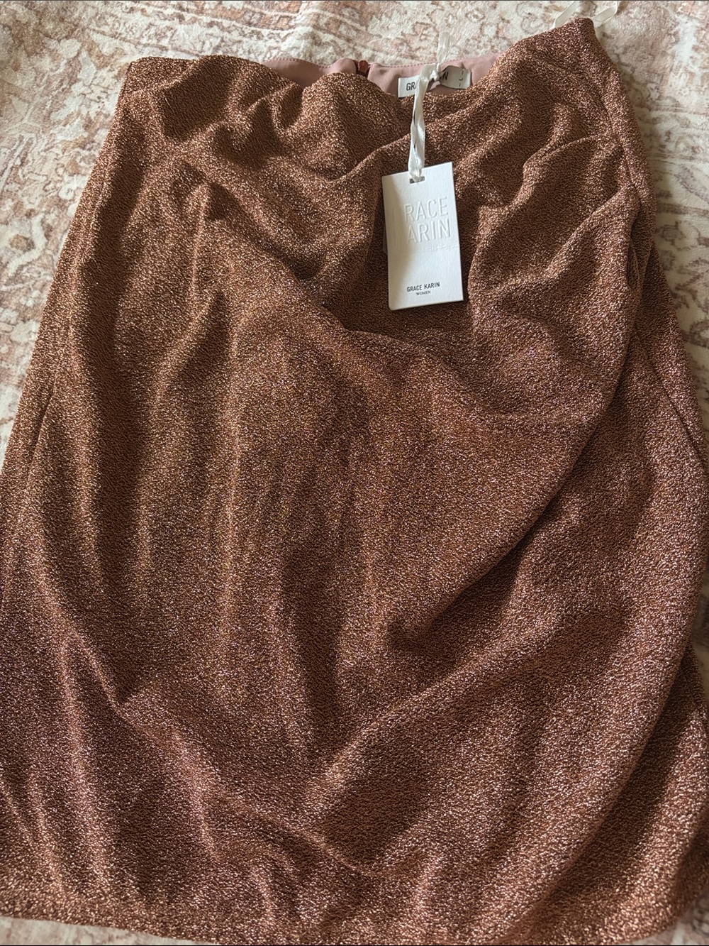 Grace Karin Metallic Copper Pencil Skirt